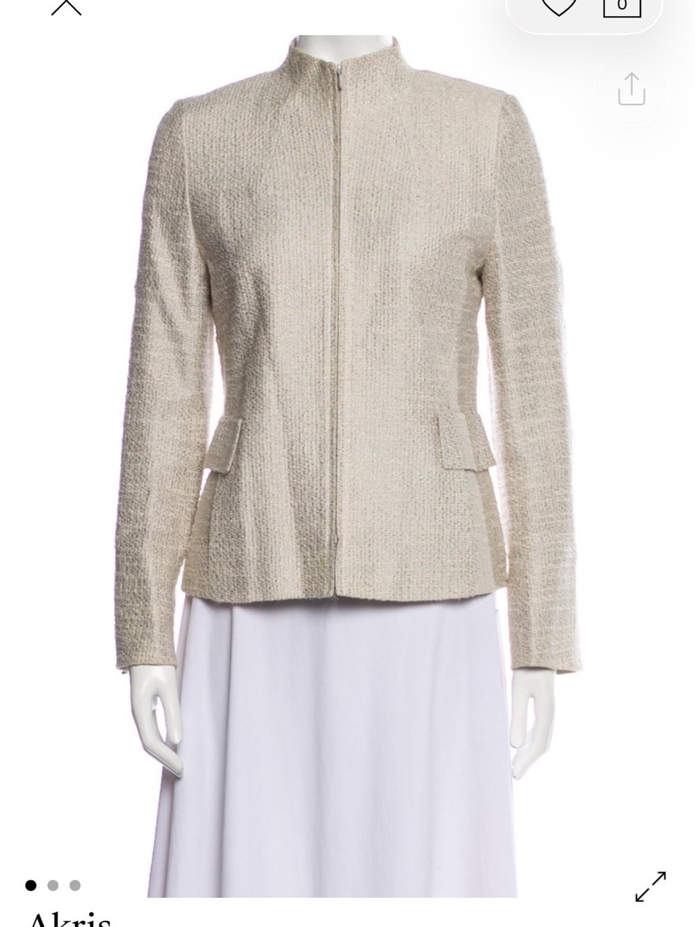 Akris Cream Tweed Patterned Open-Front Blazer